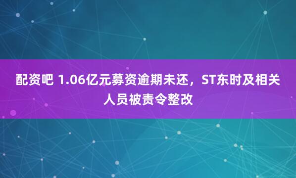 配资吧 1.06亿元募资逾期未还，ST东时及相关人员被责令整改